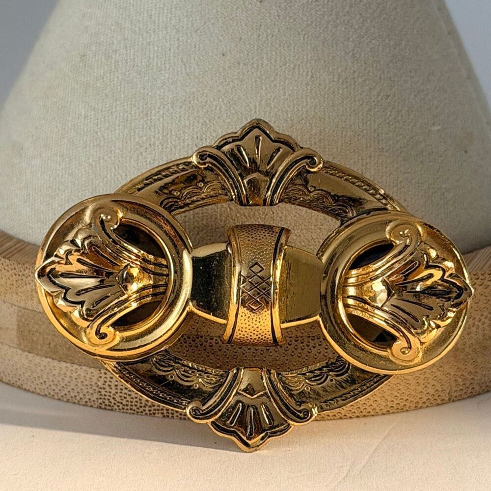Antique Gold-Tone Hidden Double Portrait Photo Locket Brooch